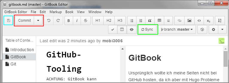 Gitbook Editor commit und sync